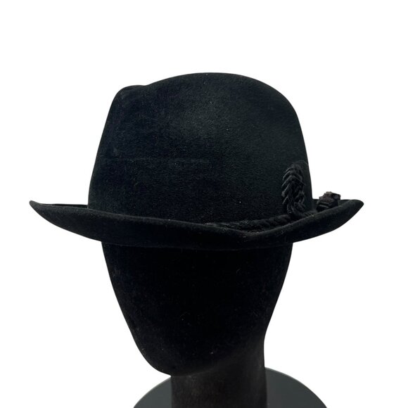 Dobbs Men's 6 7/8 Black Velvet Fedora Bowler Hat Cap 1950's Rope Retro Vintage - Picture 1 of 12